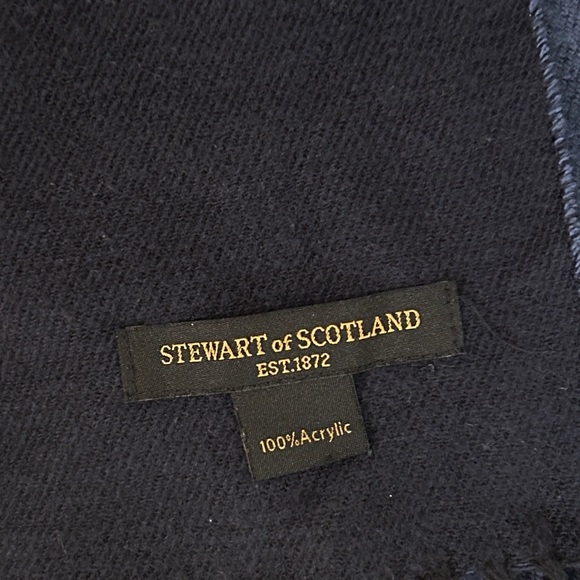 Stewart of Scotland Navy Blue / Blue Soft Reversible Scarf with Fringe - Picture 5 of 6